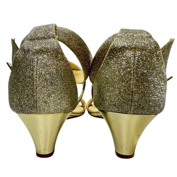 Jimmy Choo Chiara Sandal Size 39 /9 Cross Strap Open Metallic Gold Glitter Wedge - Picture 10 of 14
